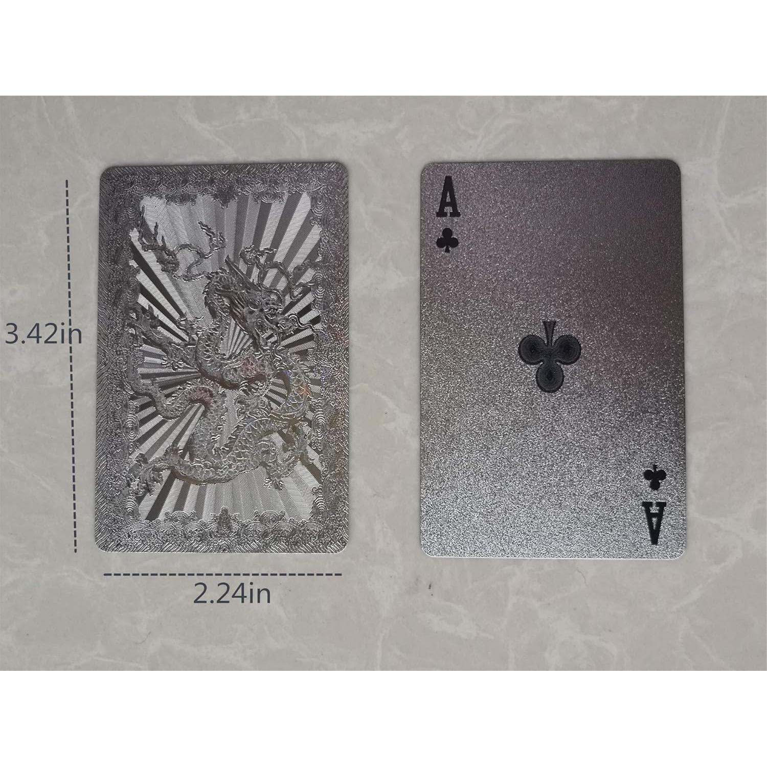 IvyMei 2 Paquetes de Cartas de Póker Dragón Plateadas PVC