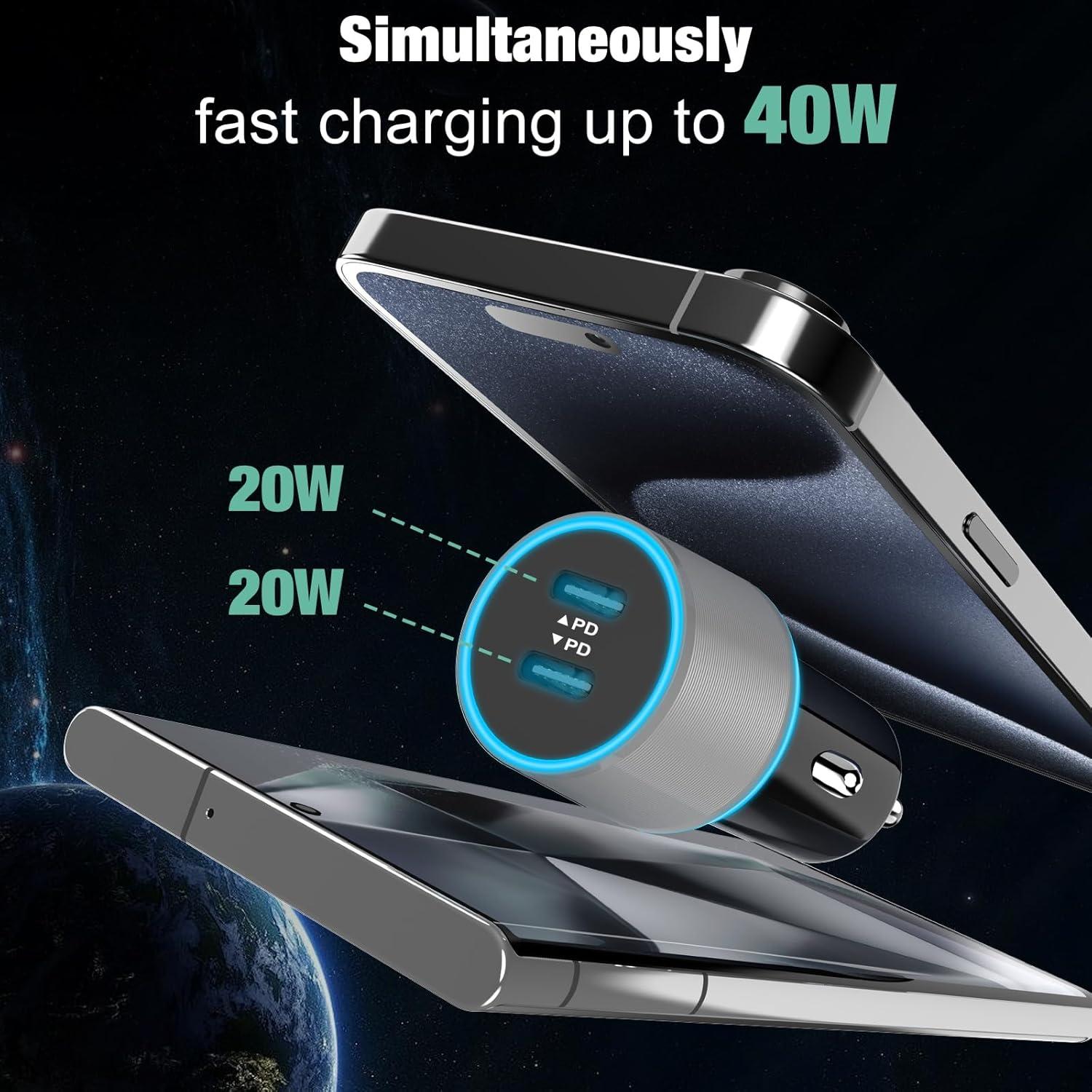 Cargador de Coche USB C Rápido Cluvox 40W Doble Puerto 20W