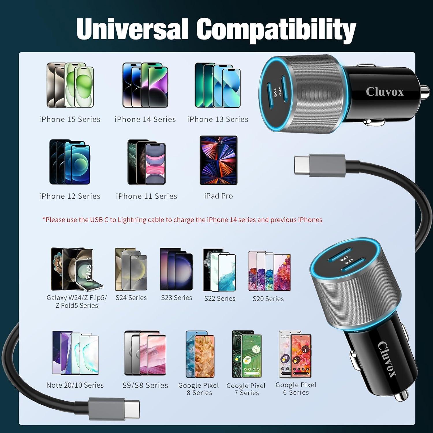 Cargador de Coche USB C Rápido Cluvox 40W Doble Puerto 20W