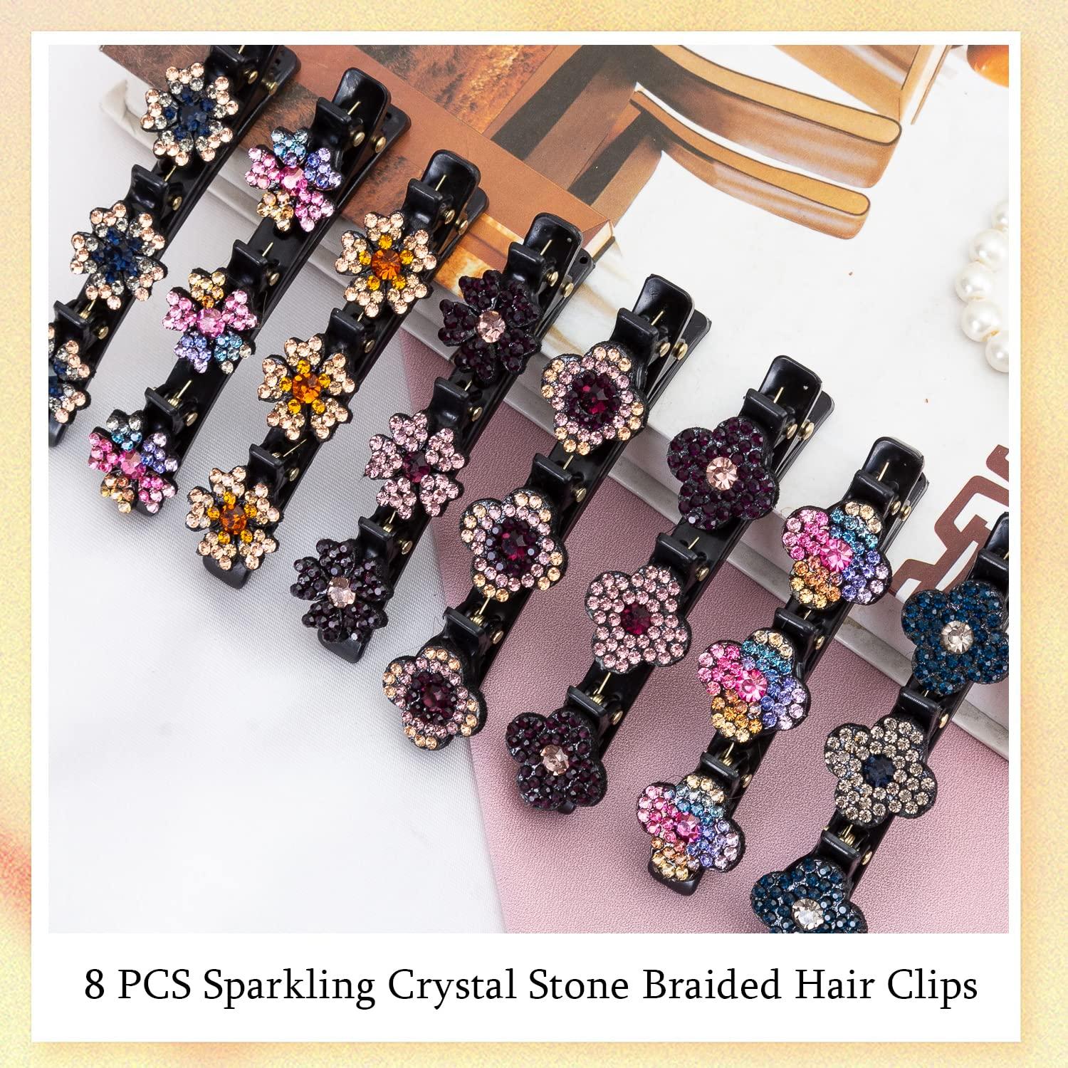 Pinzas de Pelo Trenzadas FDBJulyy - 8 Pcs Cristal Brillante