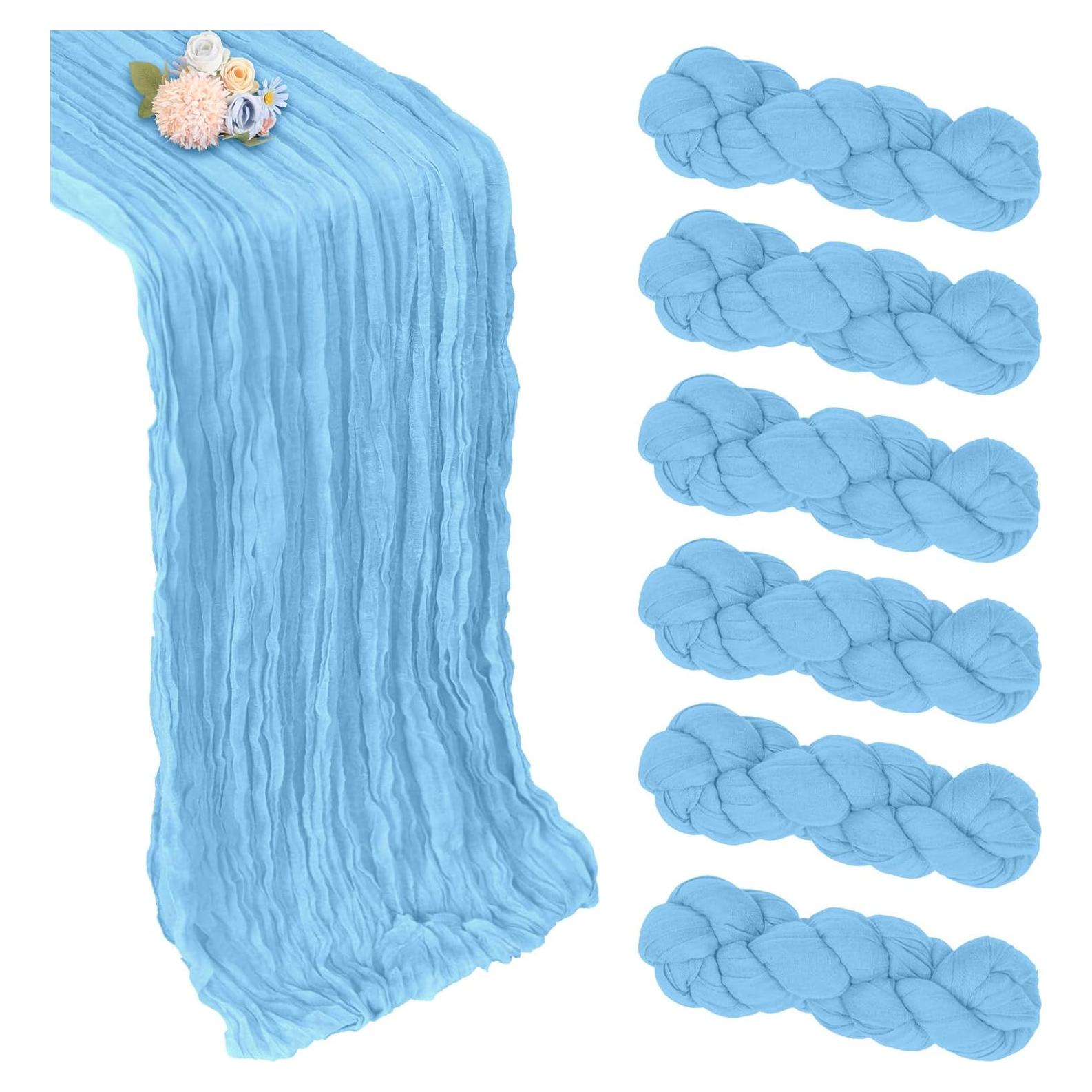 Paquete de 6 Caminos de Mesa Azul Bebé 89x305 cm Gasa Cheesecloth