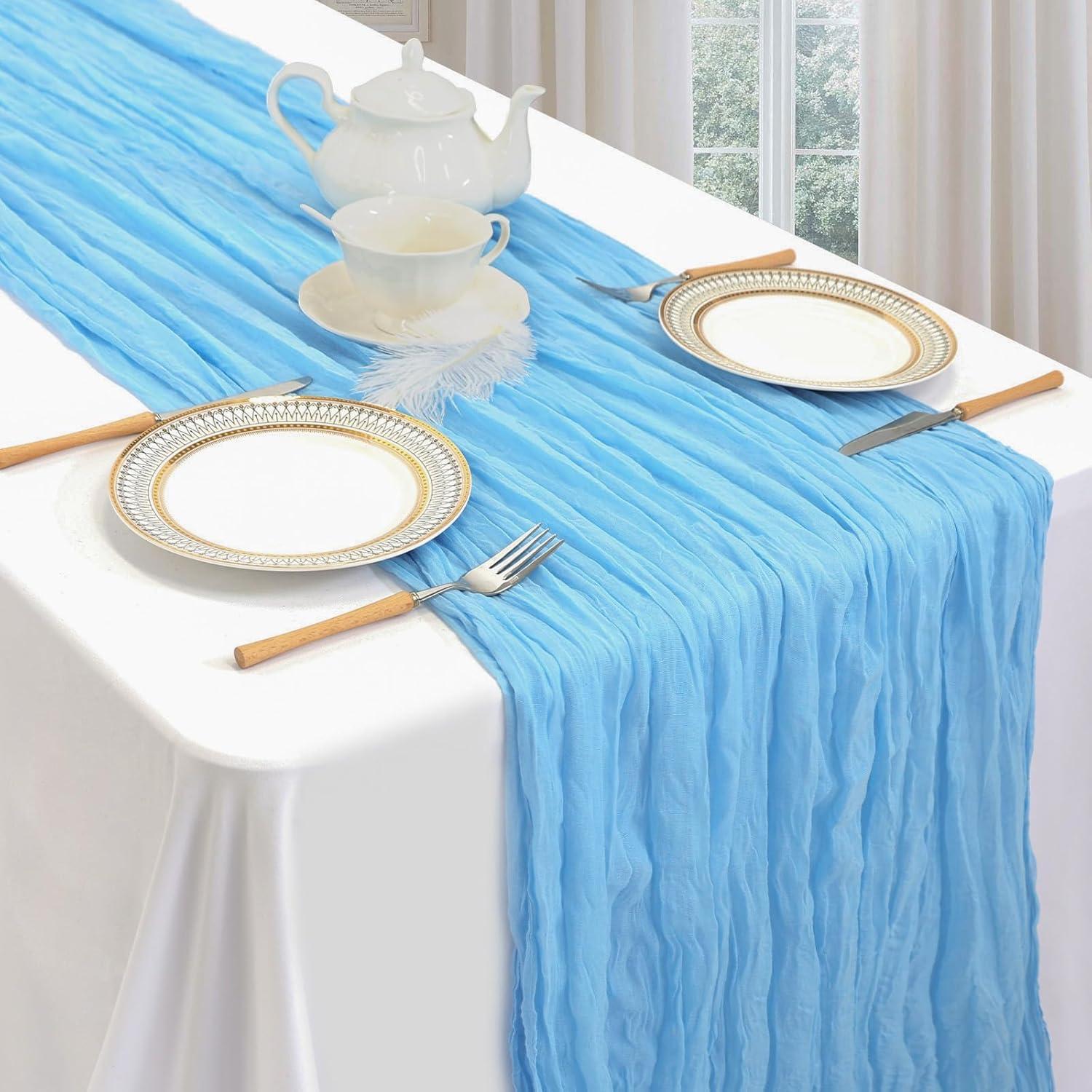 Paquete de 6 Caminos de Mesa Azul Bebé 89x305 cm Gasa Cheesecloth