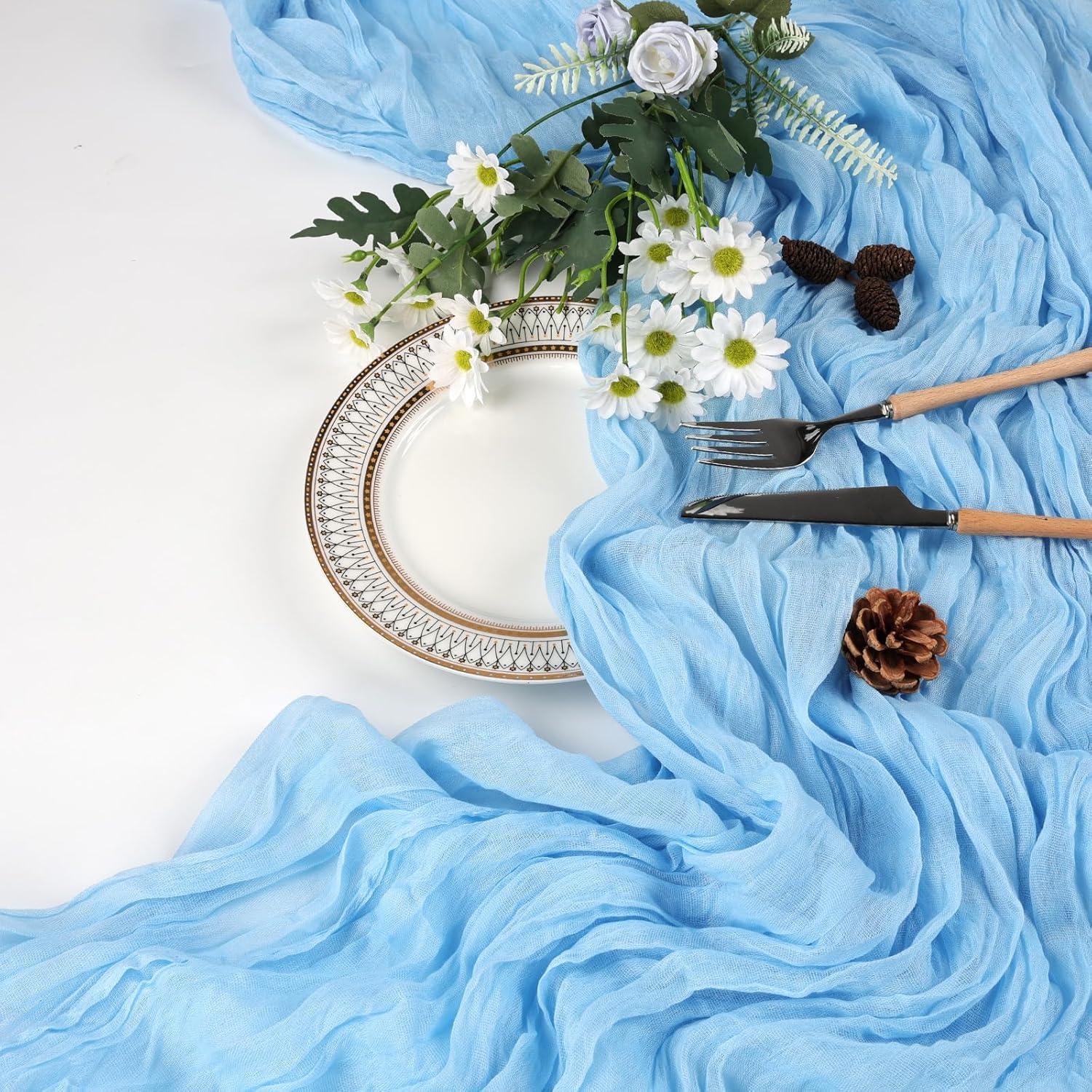 Paquete de 6 Caminos de Mesa Azul Bebé 89x305 cm Gasa Cheesecloth