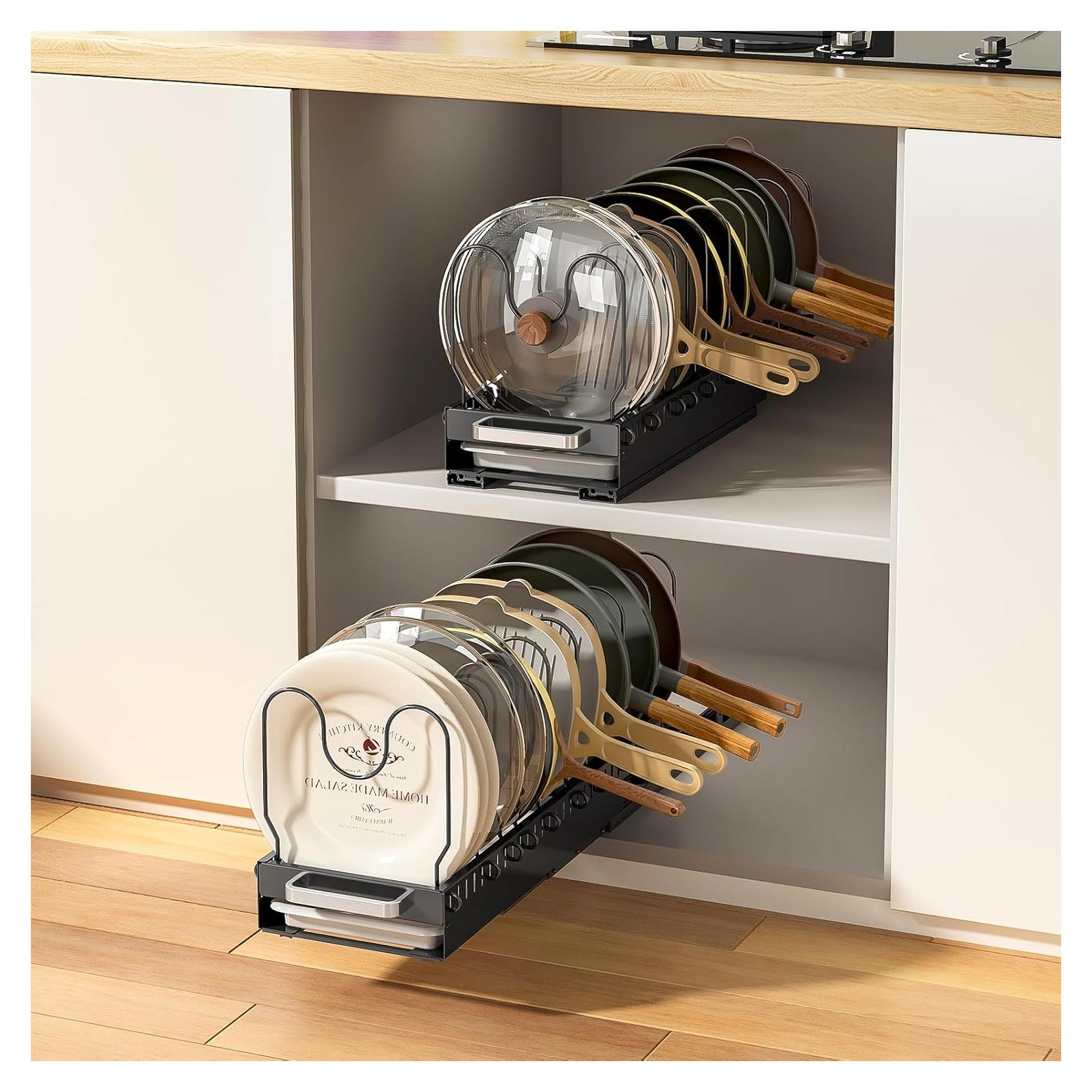 Organizador de Ollas y Sartenes Expandible Fovkdcvw Negro 2PC