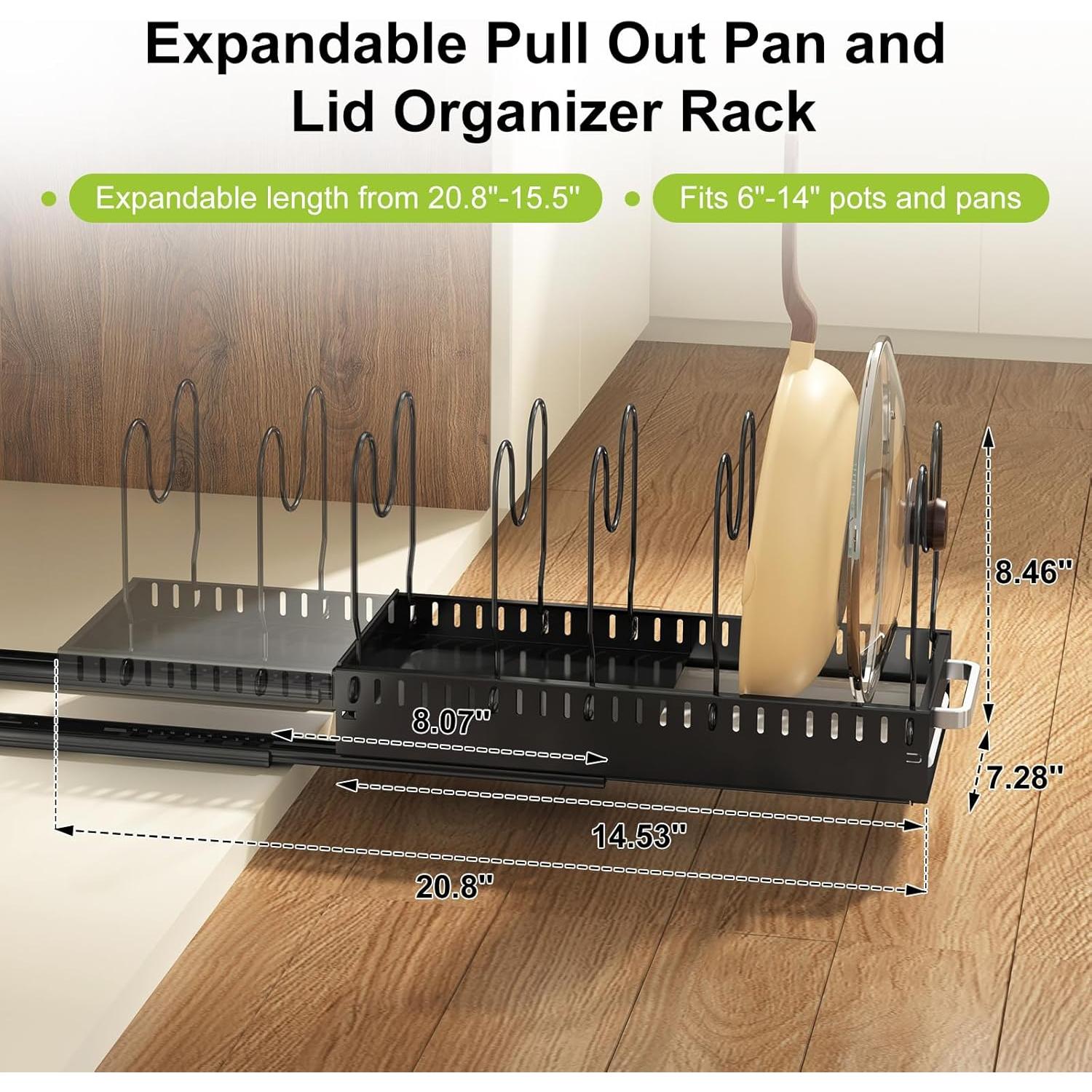 Organizador de Ollas y Sartenes Expandible Fovkdcvw Negro 2PC