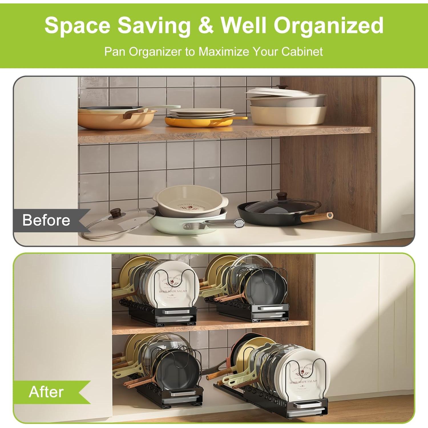 Organizador de Ollas y Sartenes Expandible Fovkdcvw Negro 2PC