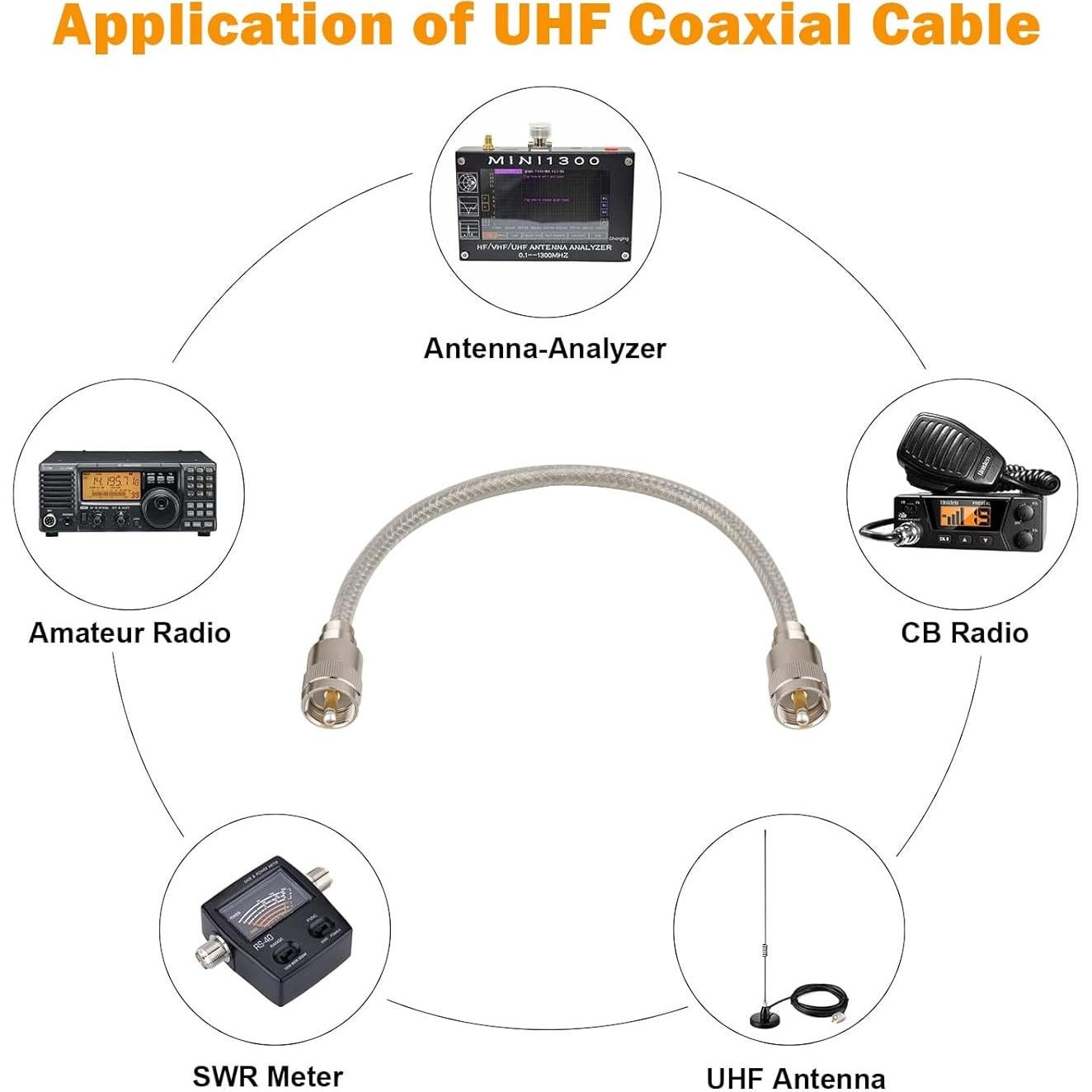 Cable Coaxial RG8X 30.48cm MOOKEERF PL259 Macho a Macho
