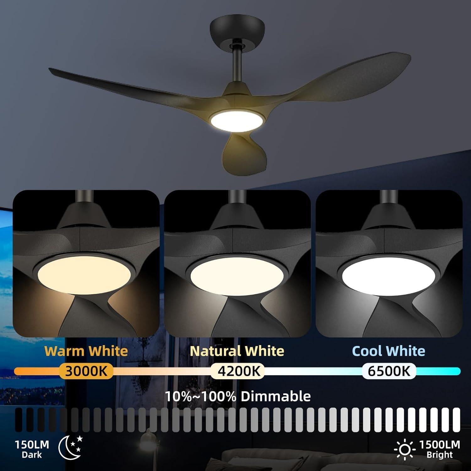 Ventilador de Techo Roomratv 106cm Negro con Luz LED y Control Remoto