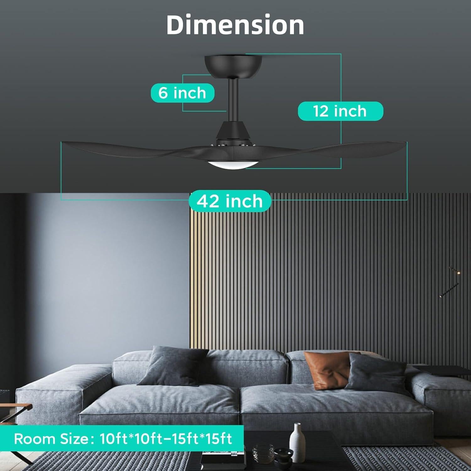 Ventilador de Techo Roomratv 106cm Negro con Luz LED y Control Remoto