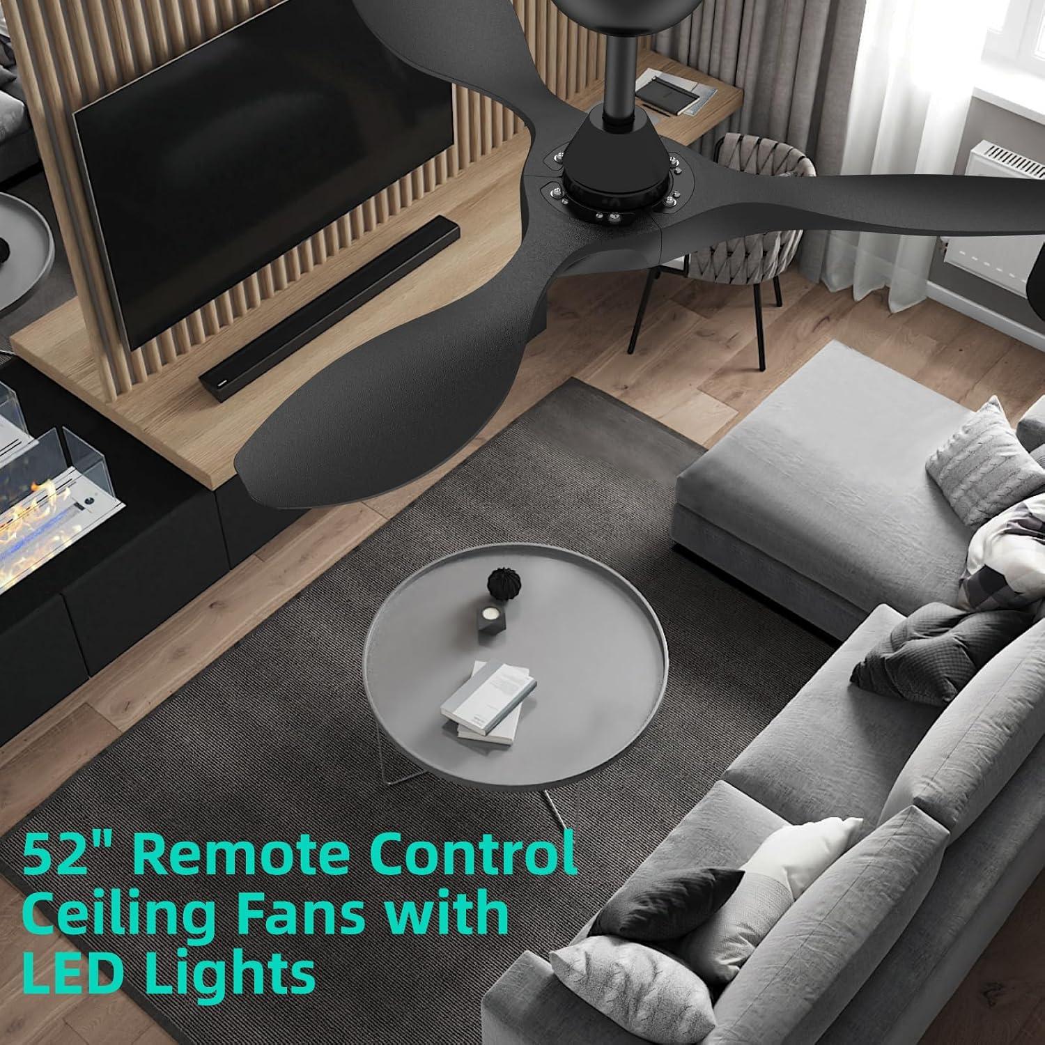 Ventilador de Techo Roomratv 106cm Negro con Luz LED y Control Remoto