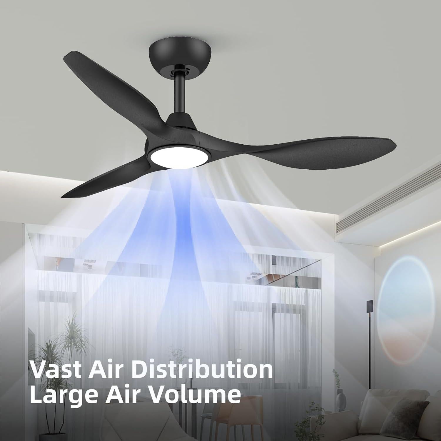 Ventilador de Techo Roomratv 106cm Negro con Luz LED y Control Remoto