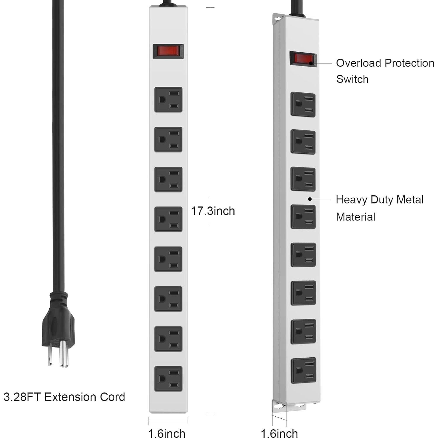 Tira de Energía de Metal JUNNUJ 8 Salidas 15A 125V 1875W