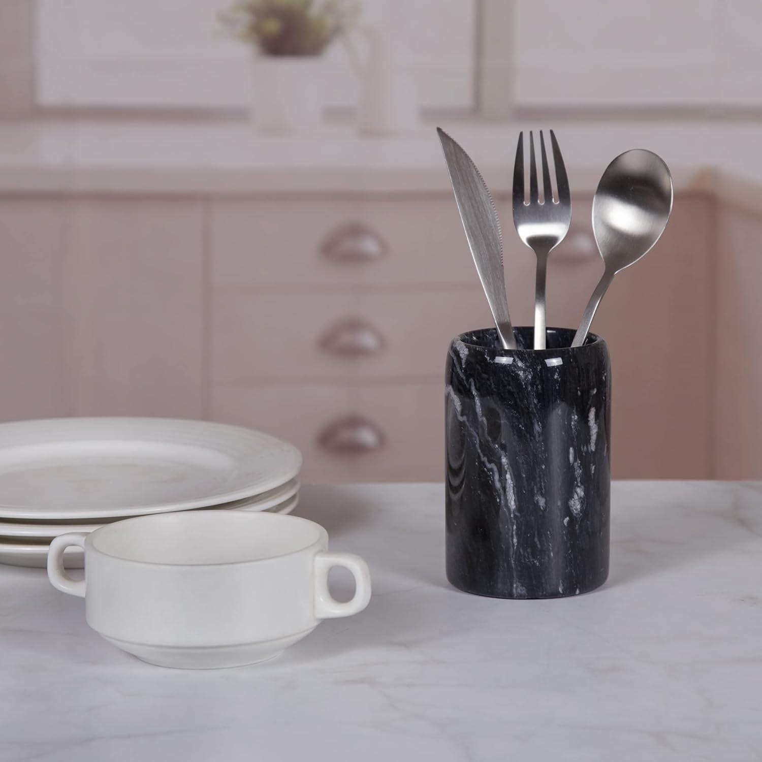 Soporte para bolígrafos y lápices de mármol negro Creative Home 8.4 cm