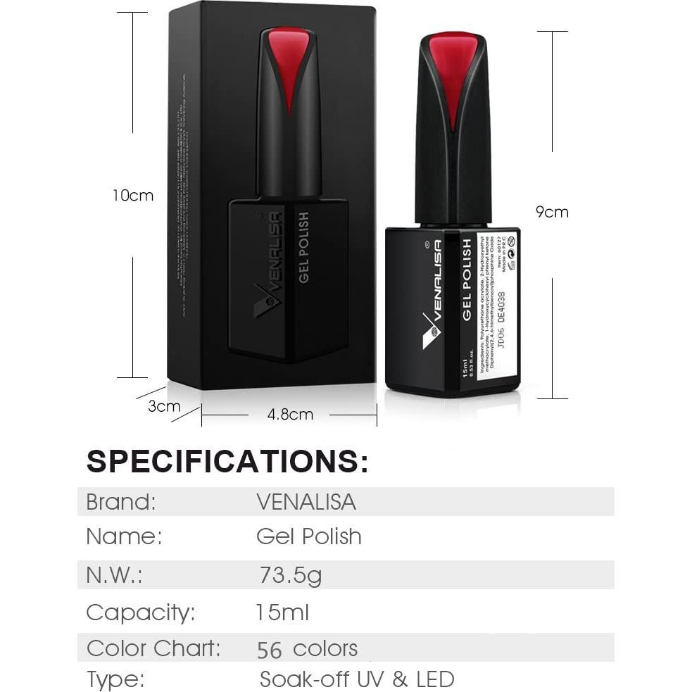 Esmalte de Uñas en Gel VENALISA 15ml Negro Removible UV LED