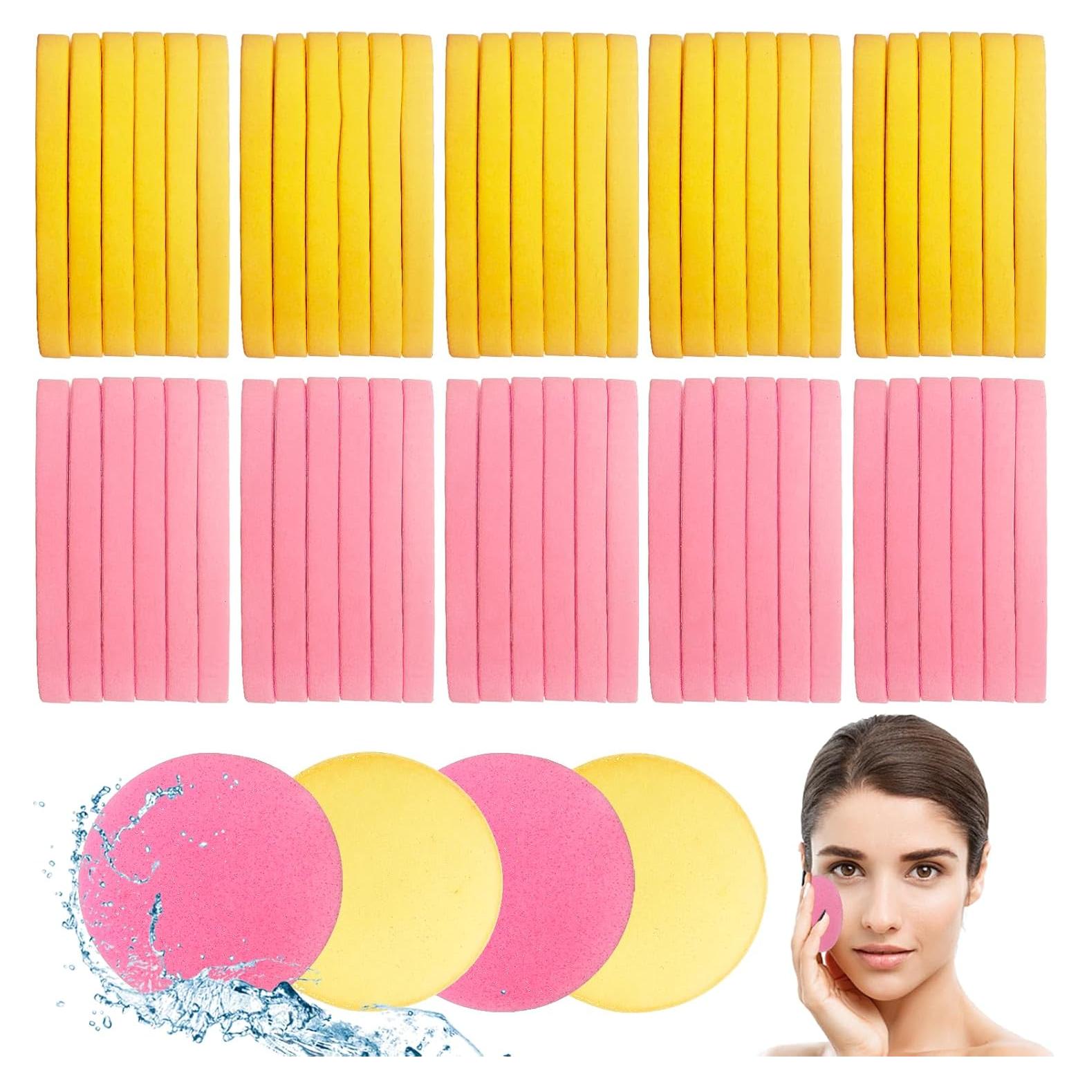 120 Esponjas Faciales Comprimidas Woozettn - Rosa y Amarillo