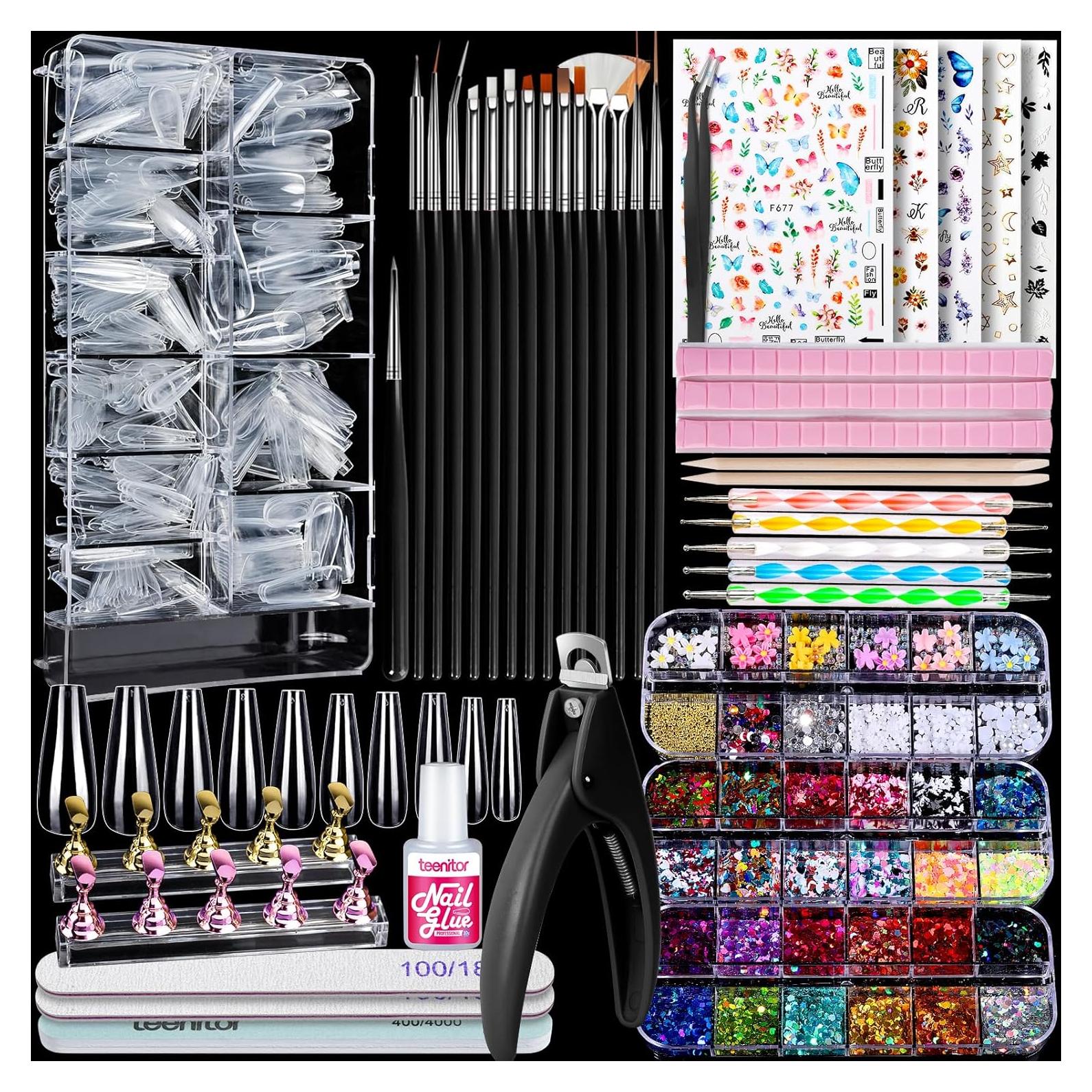 Kit de Uñas Postizas Teenitor - 600 Consejos Transparentes y Accesorios