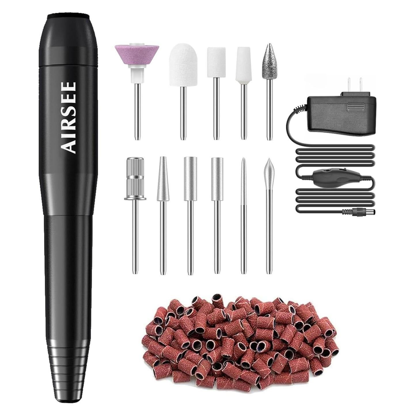 Lima de Uñas Eléctrica AIRSEE Portátil con Adaptador Negro