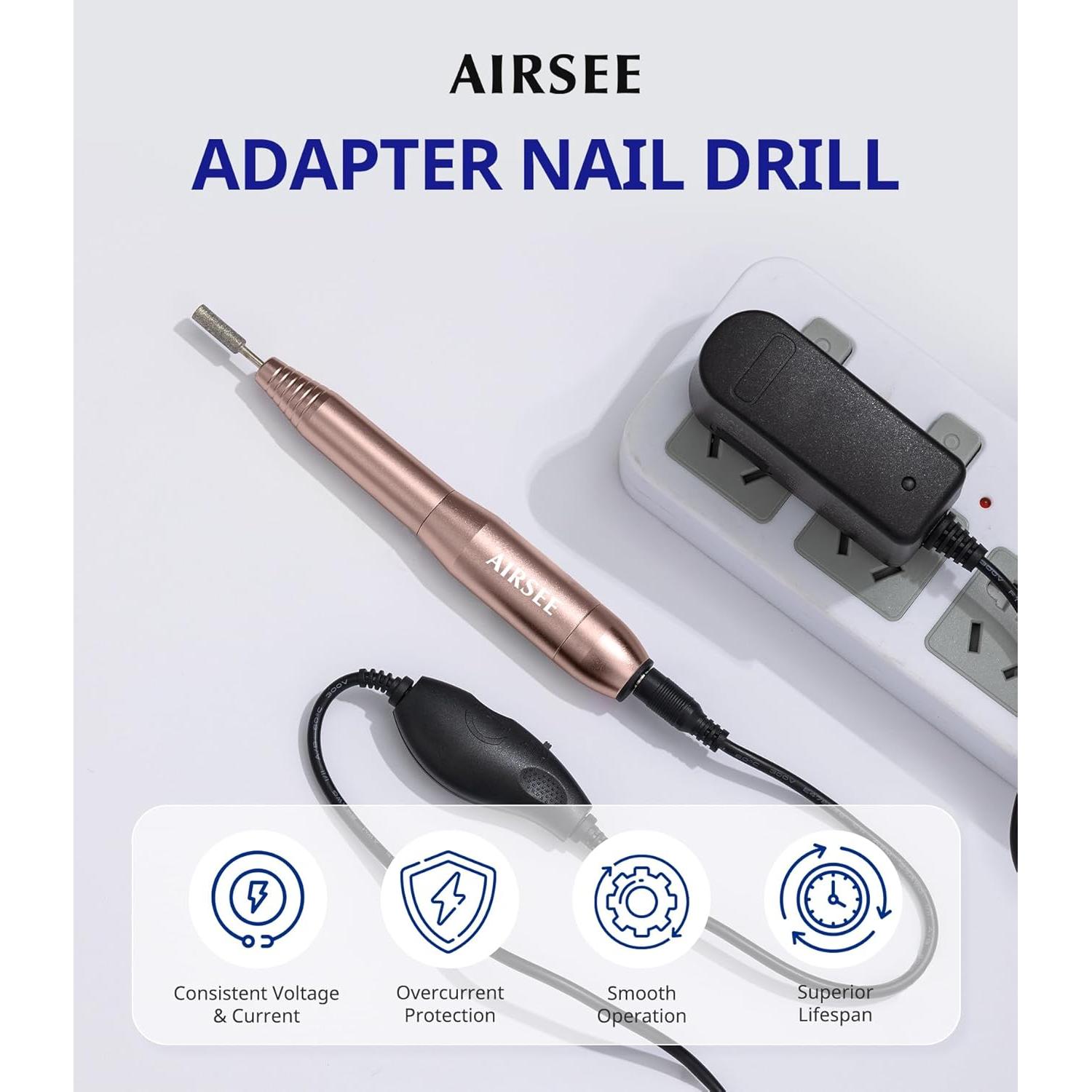 Lima de Uñas Eléctrica AIRSEE Portátil con Adaptador Negro