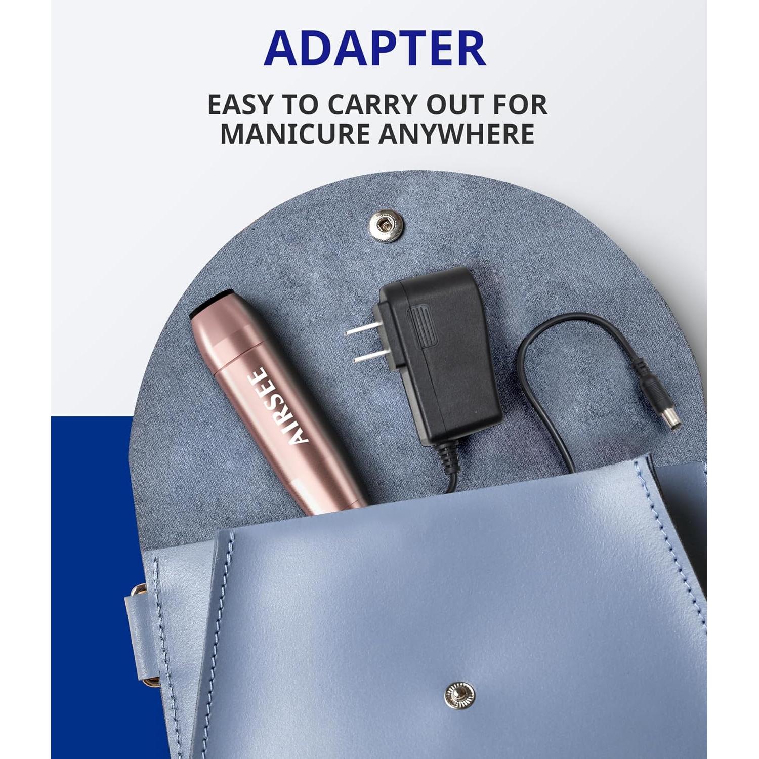 Lima de Uñas Eléctrica AIRSEE Portátil con Adaptador Negro