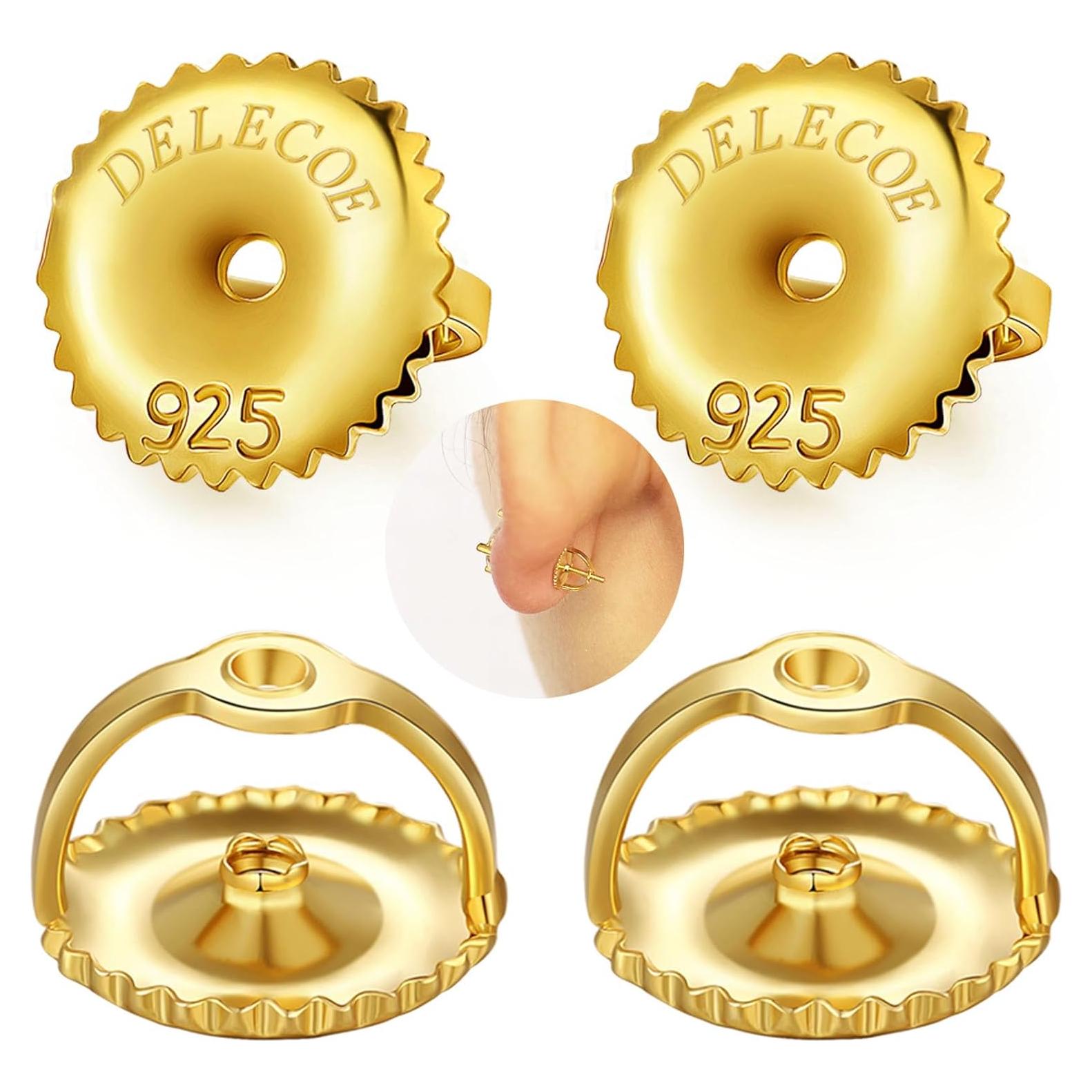 Aretes de Repuesto DELECOE 925 Plata Esterlina Oro Hipoalergénico