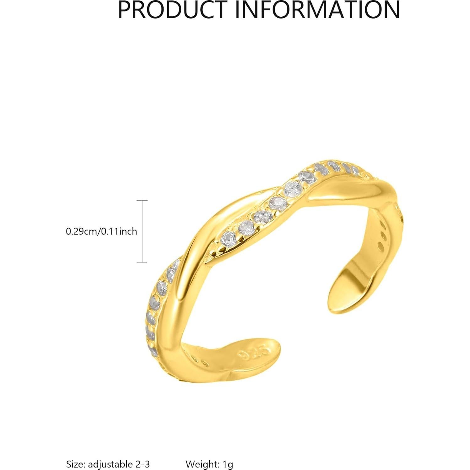 Anillo ajustable de plata esterlina 925 con circonita IPEPPY