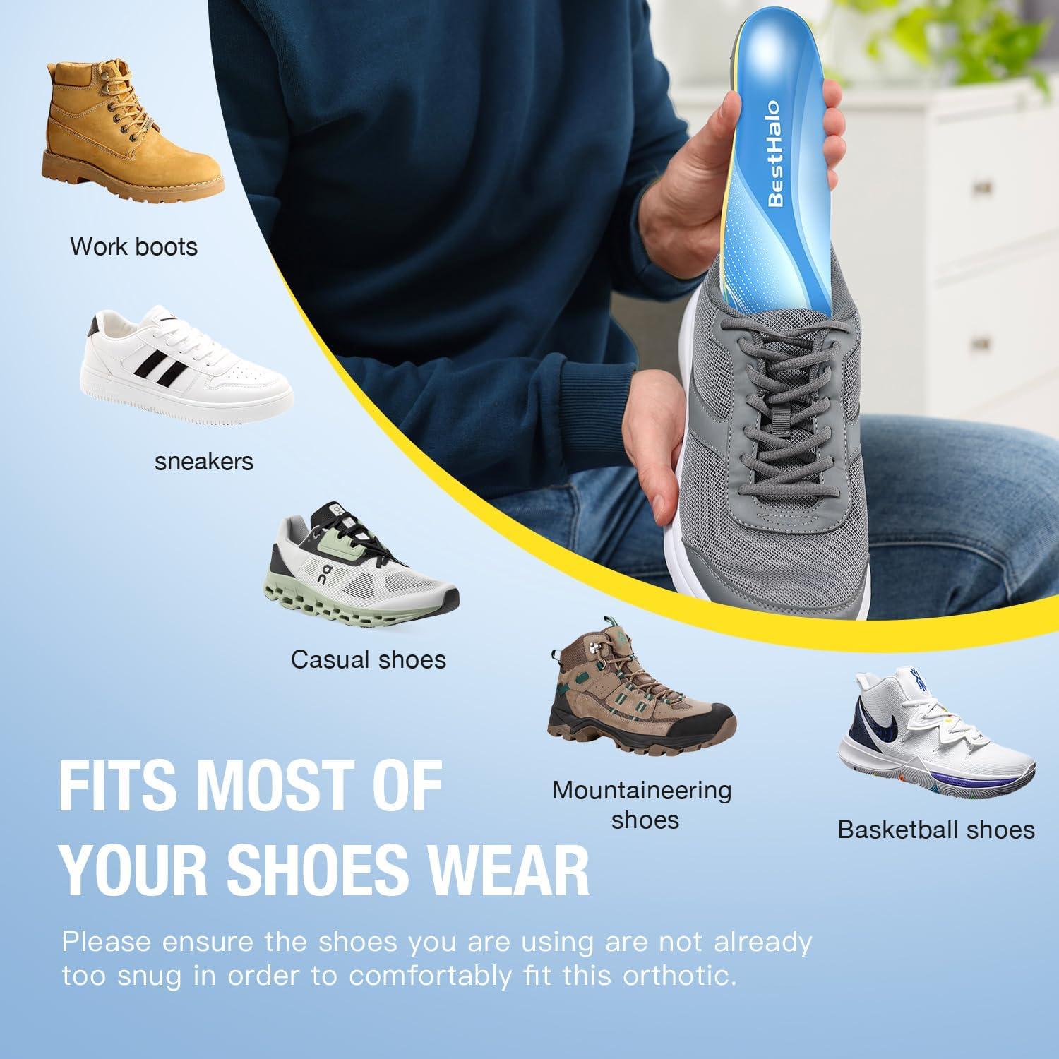 Plantillas Ortopédicas BestHalo para Fascitis Plantar - Soporte Arco Alto, Gel, 220+ kg, Azul