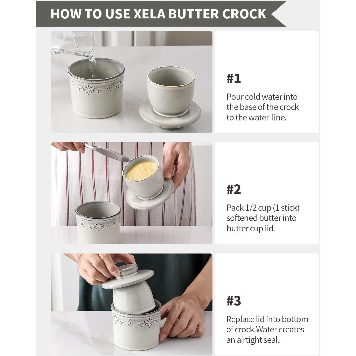 Crock de Mantequilla XELA de Cerámica Gris Claro - 170g