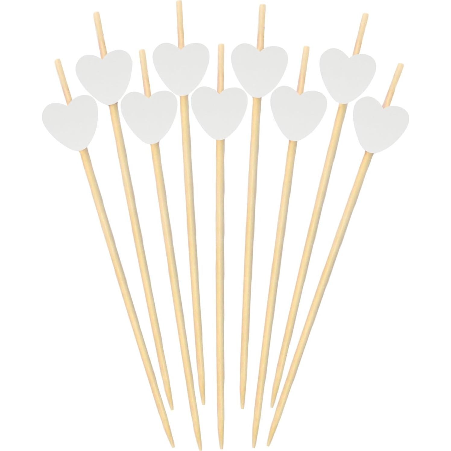 Palillos de Bambú Decorativos en Forma de Corazón Blanco 100 Pzas