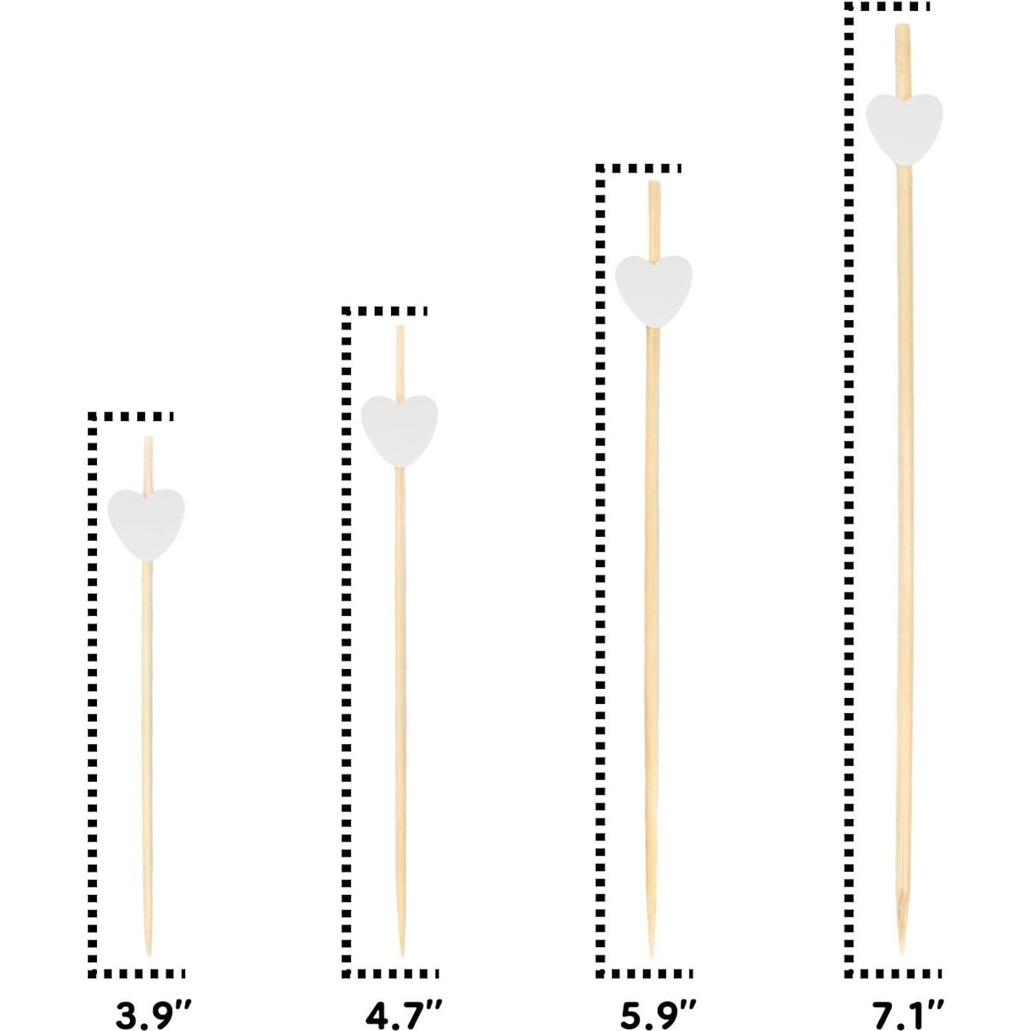 Palillos de Bambú Decorativos en Forma de Corazón Blanco 100 Pzas