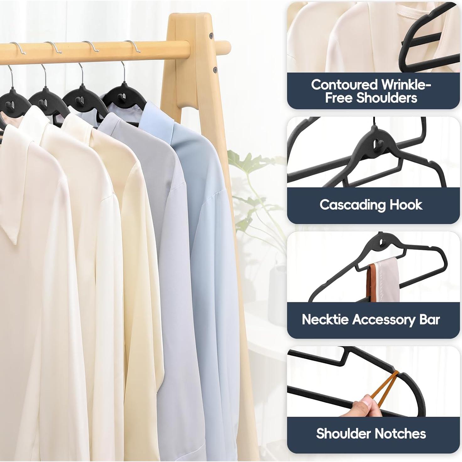 Perchas Apilables Fotoumgl de Terciopelo Negro - Paquete de 50