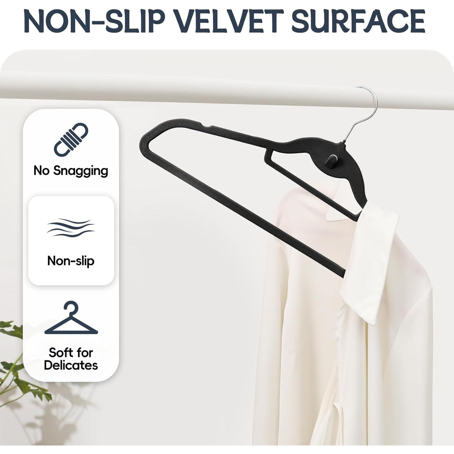 Perchas Apilables Fotoumgl de Terciopelo Negro - Paquete de 50