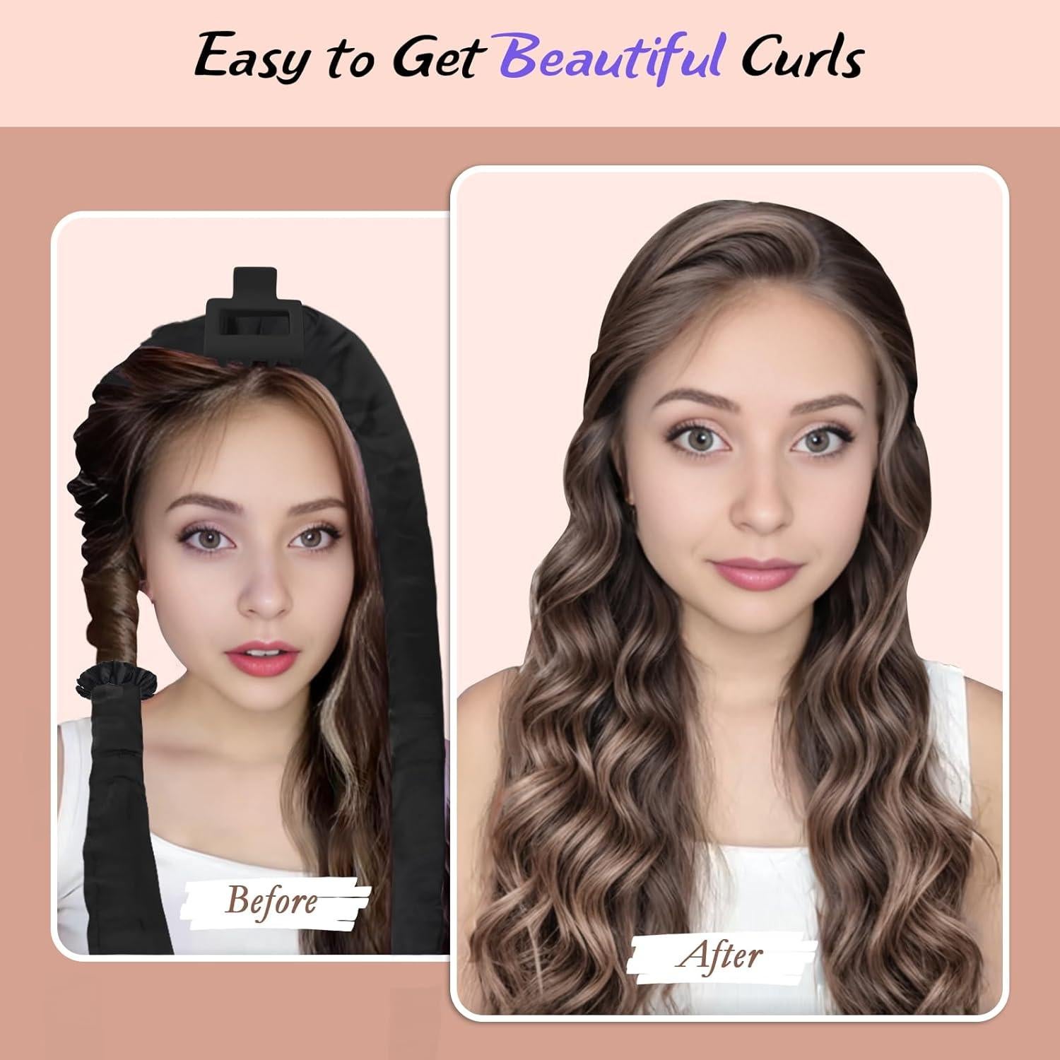 Rizador de Cabello Sin Calor ZILAMPU 7 Piezas Satén 177.8 cm