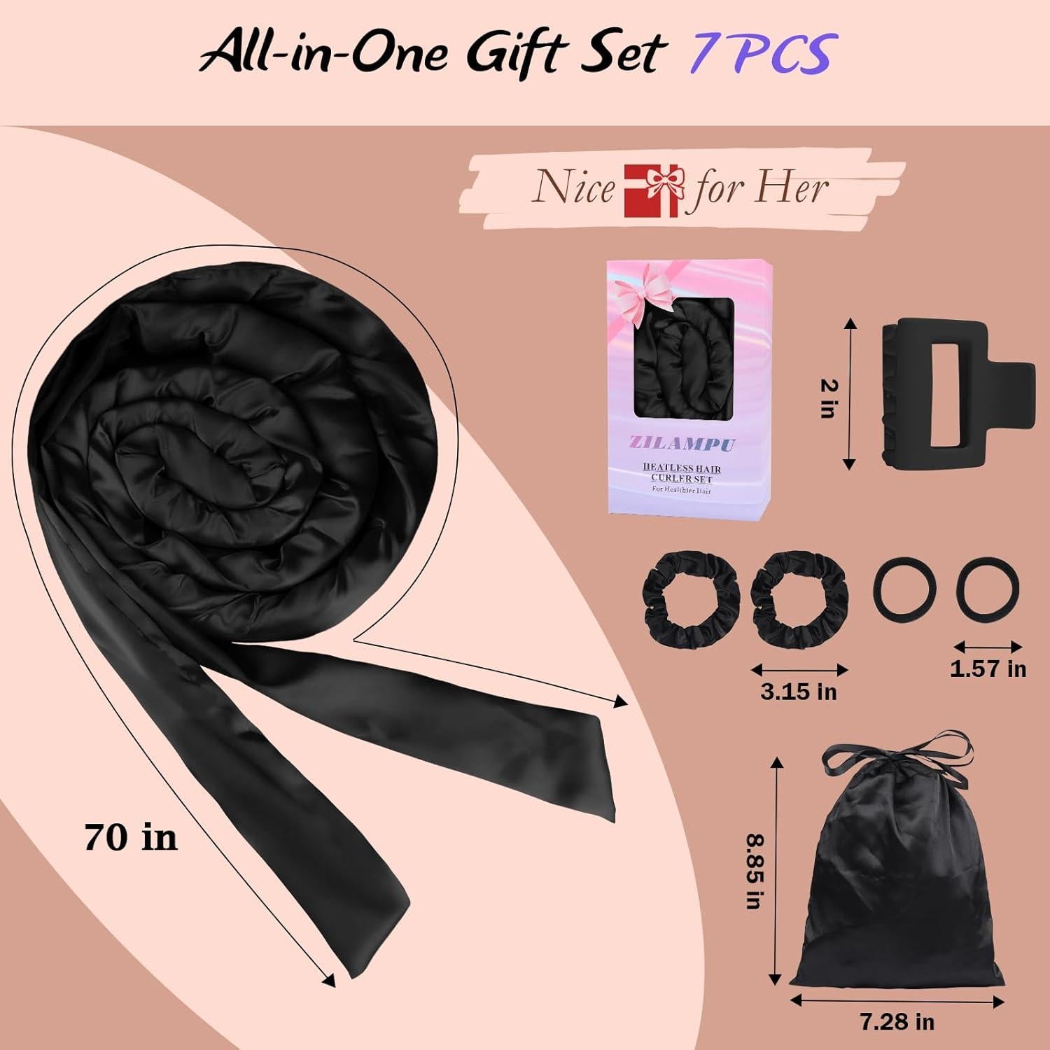 Rizador de Cabello Sin Calor ZILAMPU 7 Piezas Satén 177.8 cm