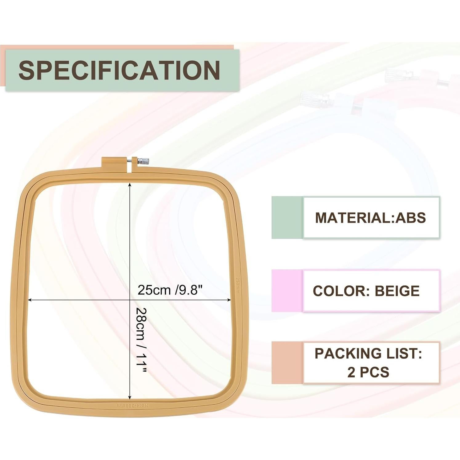 Aros de Bordado Cuadrados PATIKIL 2 Piezas 25x28 cm Beige