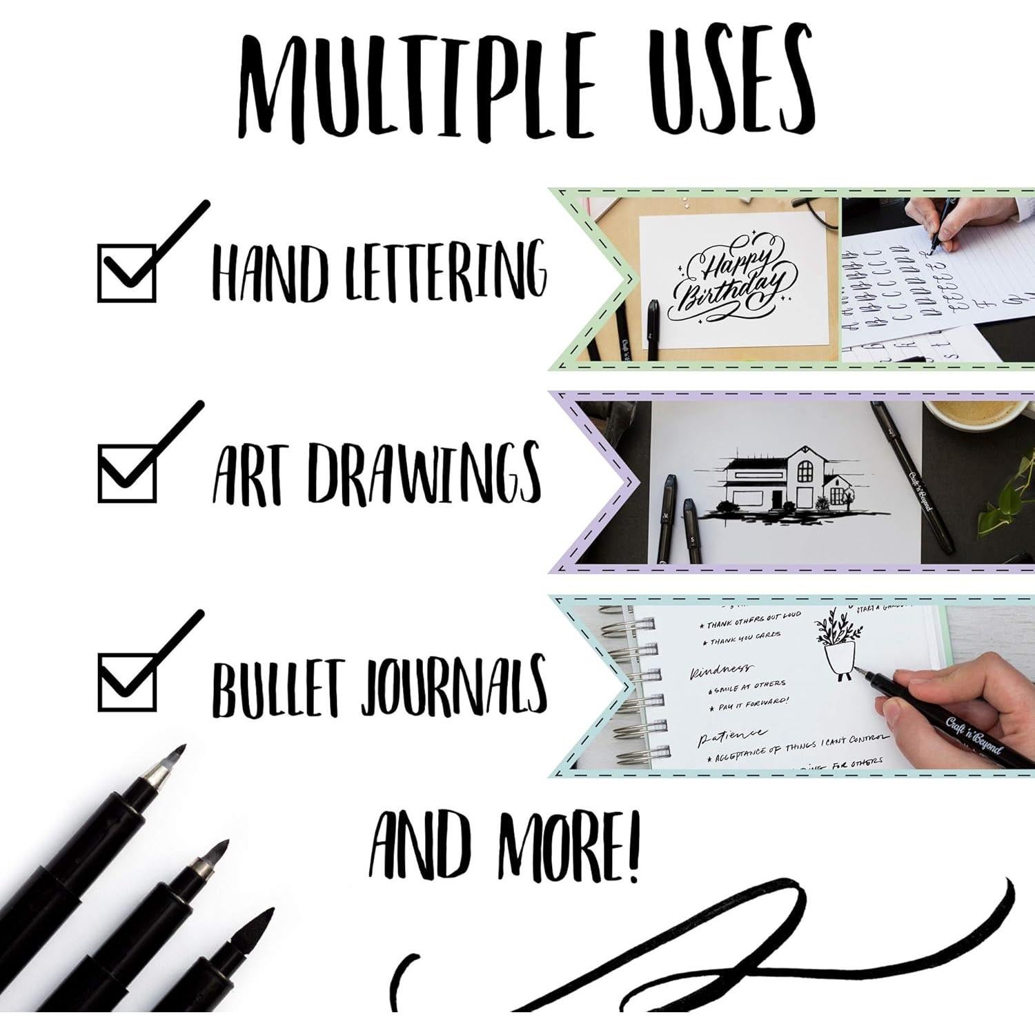 Paquete de 5 Marcadores de Pincel Craft 'n' Beyond - Caligrafía Negra