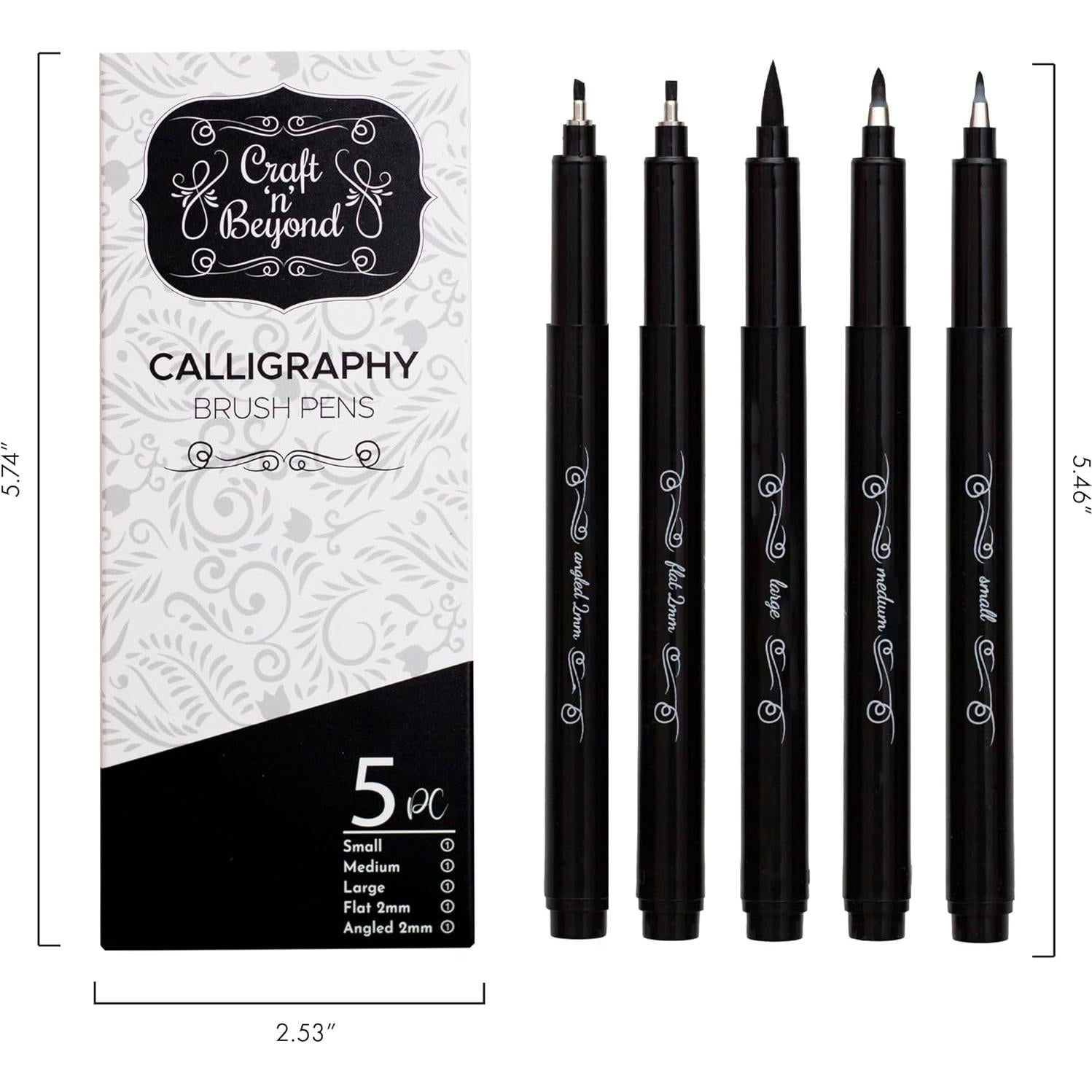 Paquete de 5 Marcadores de Pincel Craft 'n' Beyond - Caligrafía Negra