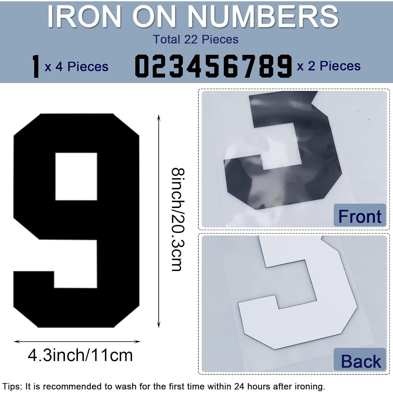 22 Piezas Números de Planchar en Hierro ArtCute 20.3 cm Negro