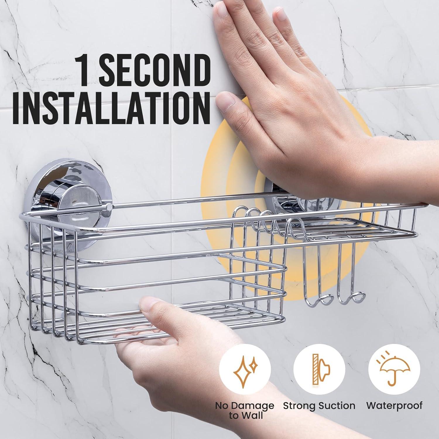 Caddy de Ducha LEVERLOC con Ventosa y Ganchos, Plata