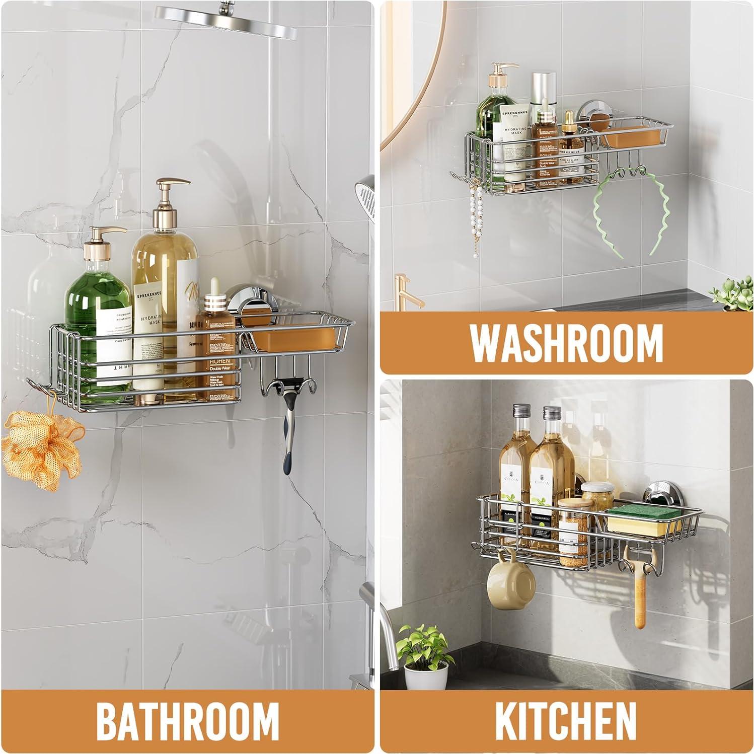 Caddy de Ducha LEVERLOC con Ventosa y Ganchos, Plata