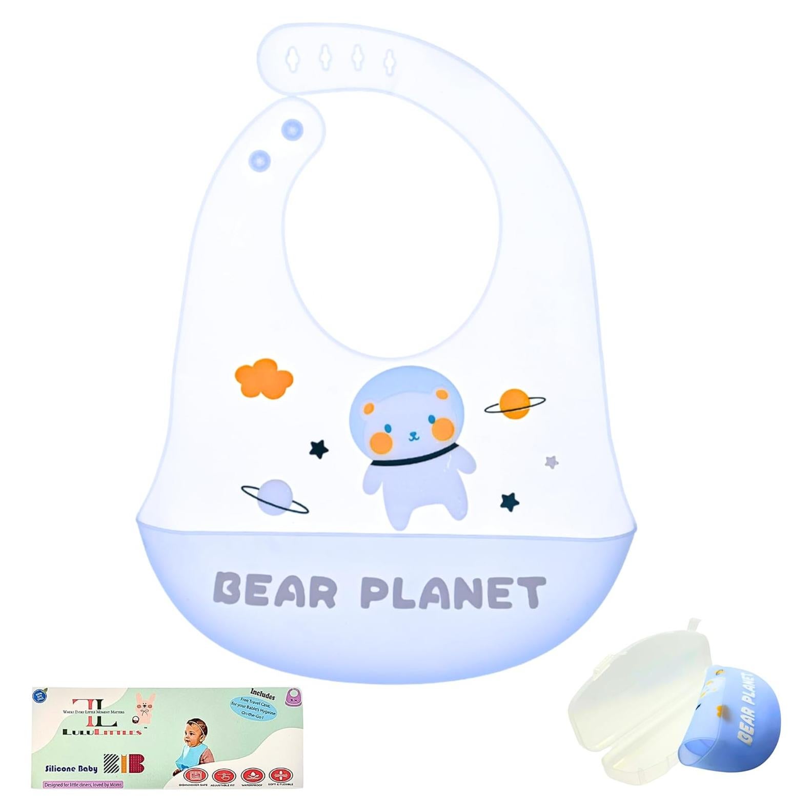 Babero de Silicona LuluLittles Oso Lindos Azul Cielo