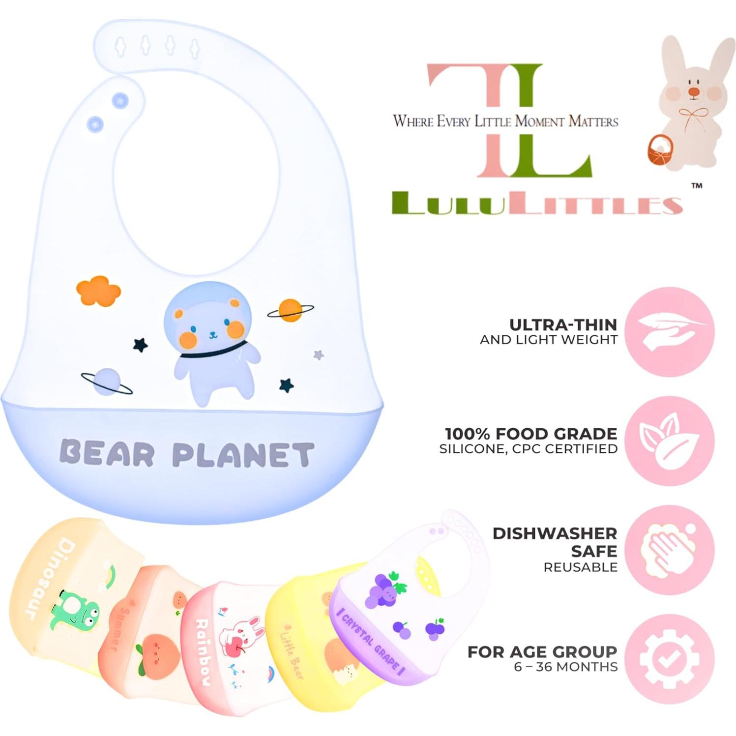 Babero de Silicona LuluLittles Oso Lindos Azul Cielo