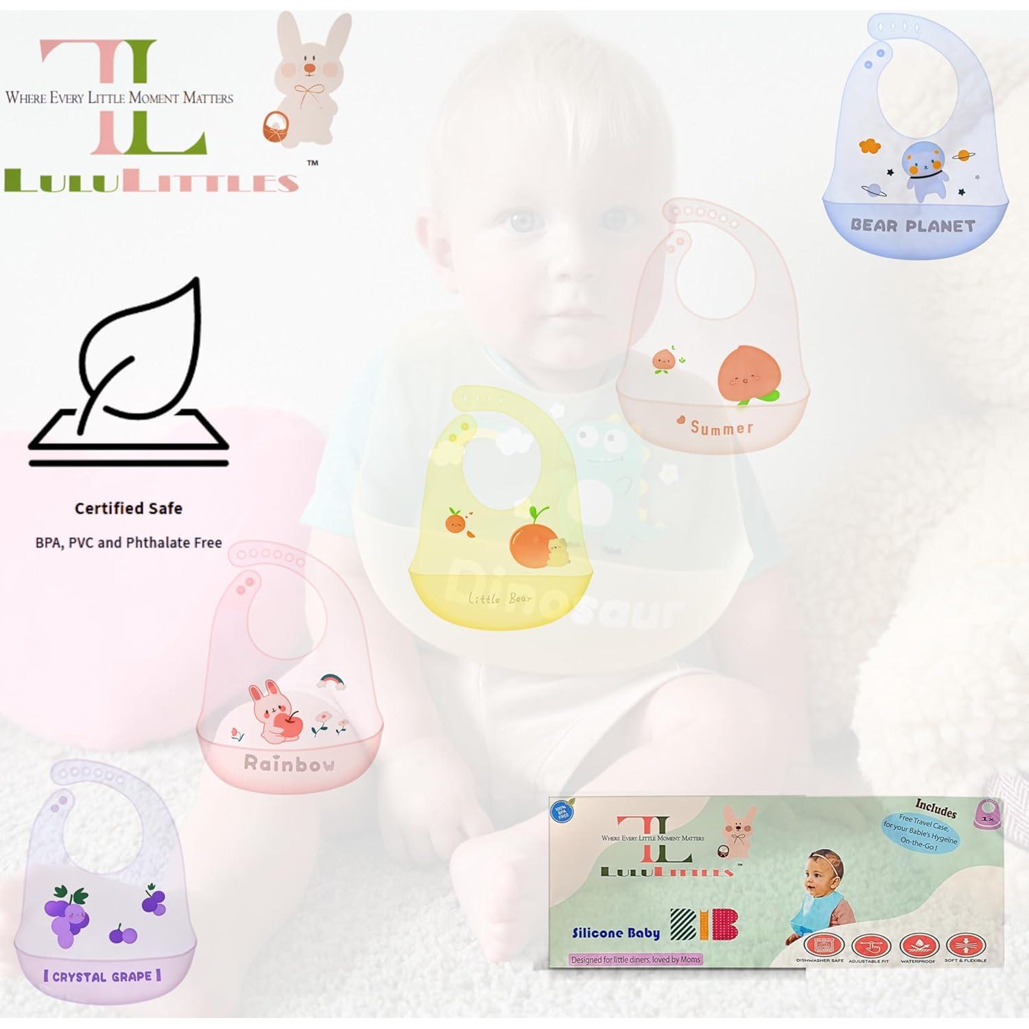 Babero de Silicona LuluLittles Oso Lindos Azul Cielo