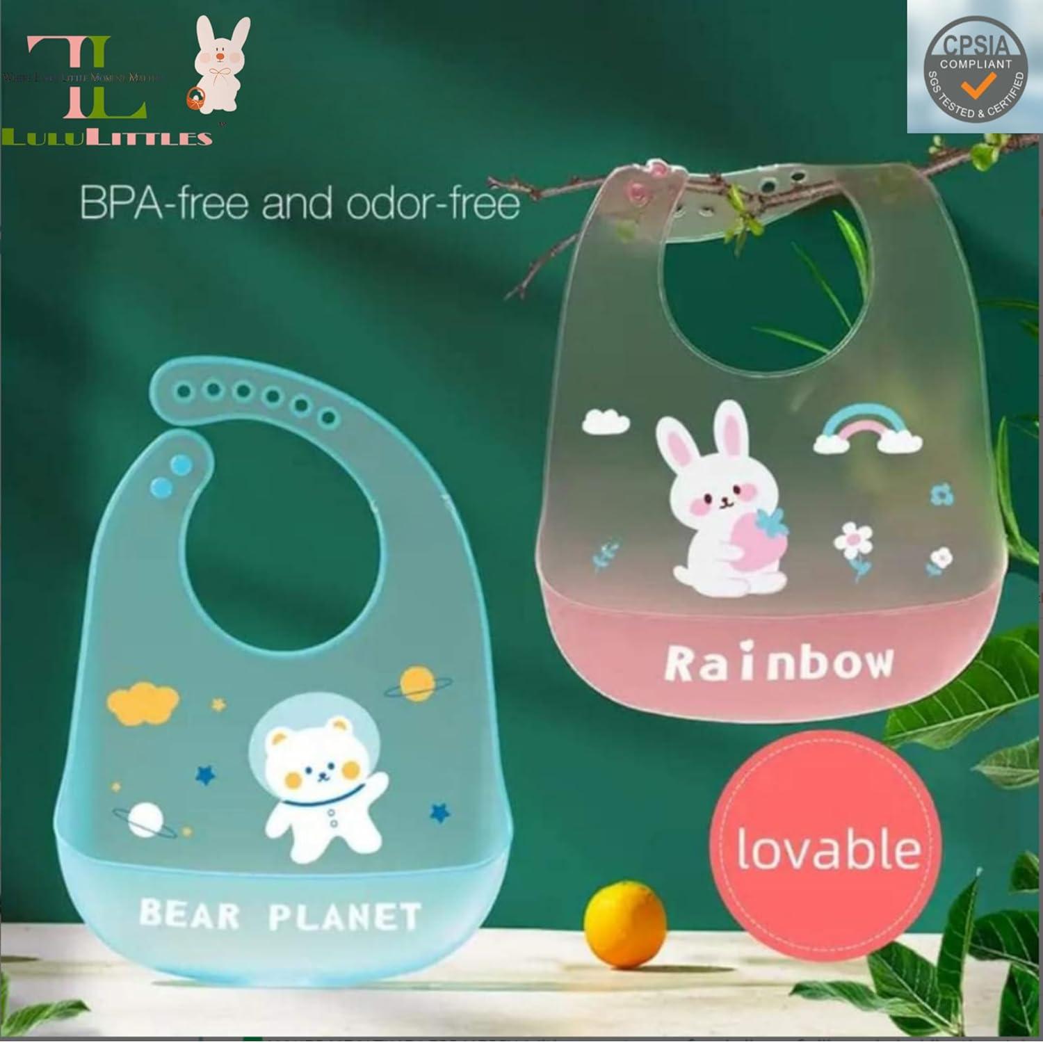 Babero de Silicona LuluLittles Oso Lindos Azul Cielo