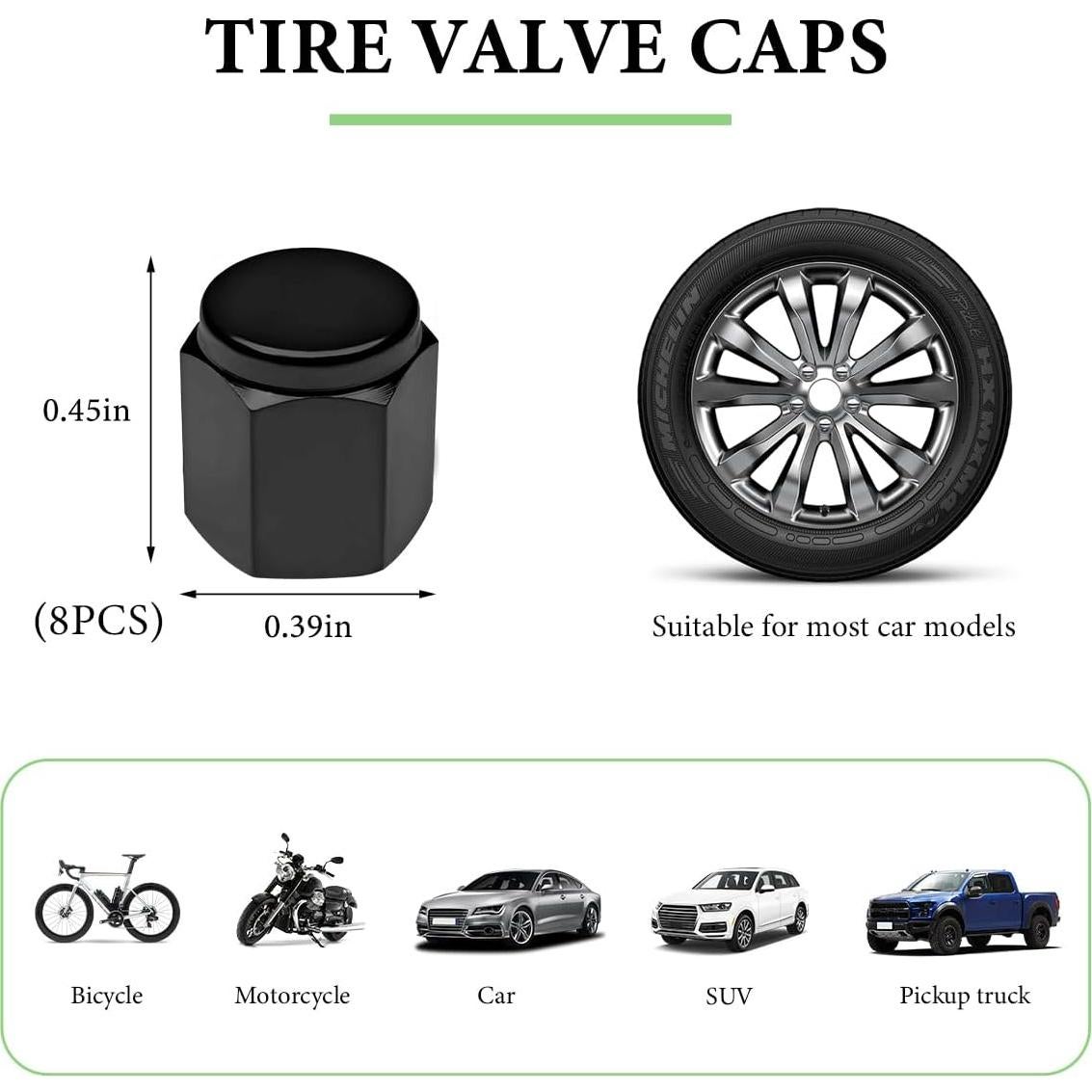 8 Tapones de Válvula de Neumático DXNQ Aluminio Negro
