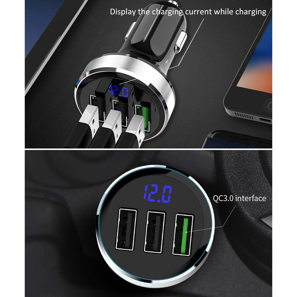 Cargador de Coche LIHAN 3 USB QC3.0 4.8A 12V/24V Plata