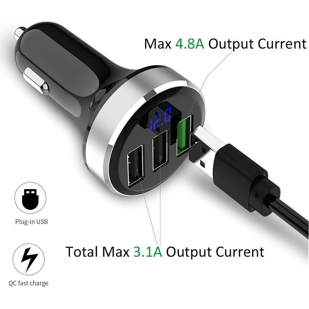 Cargador de Coche LIHAN 3 USB QC3.0 4.8A 12V/24V Plata
