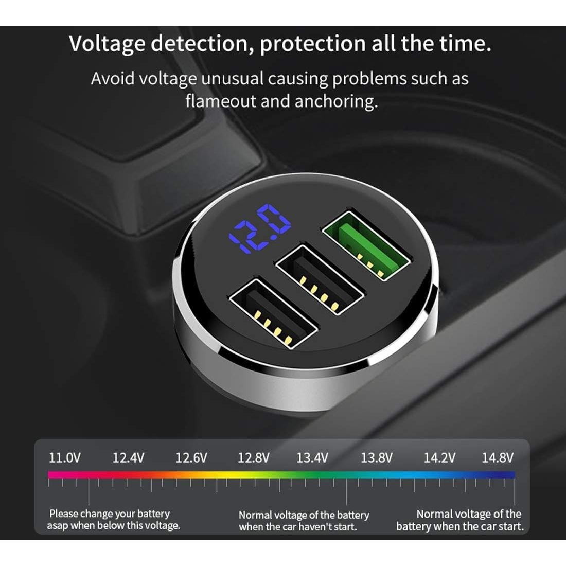 Cargador de Coche LIHAN 3 USB QC3.0 4.8A 12V/24V Plata