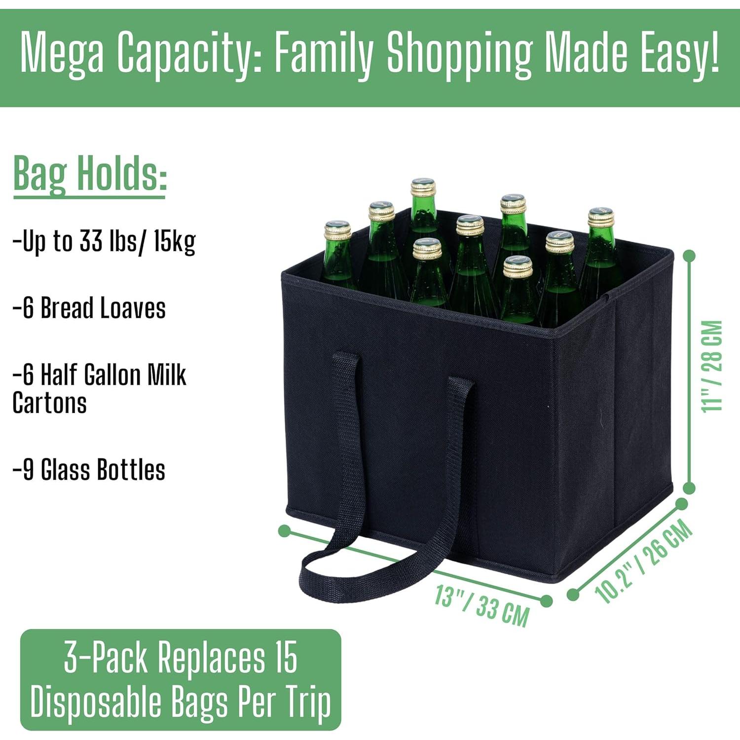 Bolsas de Compras Reutilizables VENO 3 Paquete 23.4L Negro