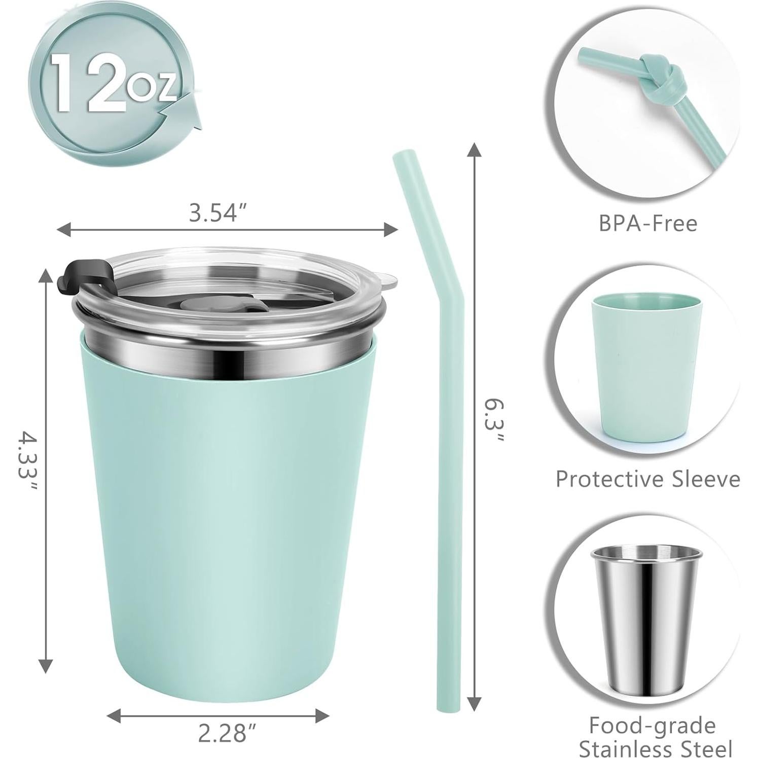 Tazas Sippy Vermida 12oz para Niños con Tapas a Prueba de Fugas