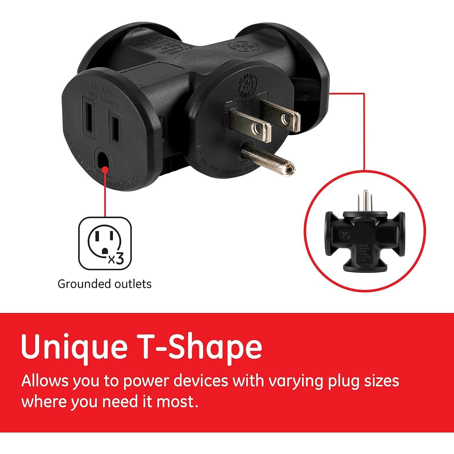 Adaptador T GE 3 Salidas Espaciadas Negro 50872
